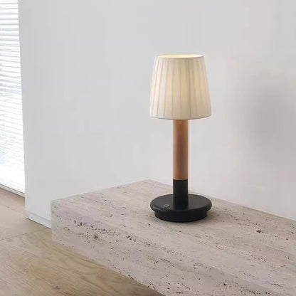 Amelie Portable Wooden LED Table Lamp with Fabric Shade