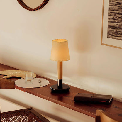 Amelie Portable Wooden LED Table Lamp with Fabric Shade