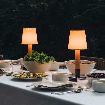 Amelie Portable Wooden LED Table Lamp with Fabric Shade