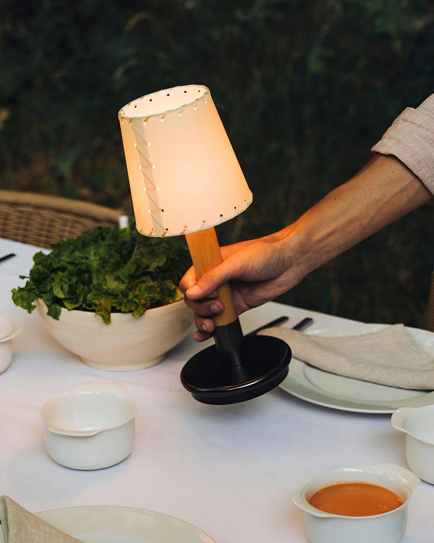Amelie Portable Wooden LED Table Lamp with Fabric Shade