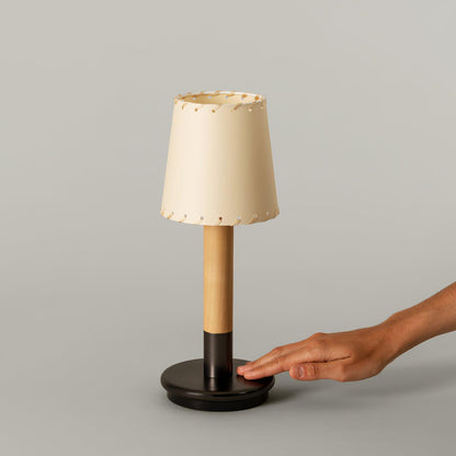 Amelie Portable Wooden LED Table Lamp with Fabric Shade