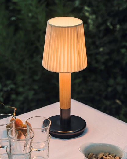 Amelie Portable Wooden LED Table Lamp with Fabric Shade