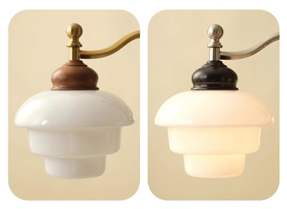 Camille Tiered Chandelier, Wood and Metal with Frosted Glass Shades