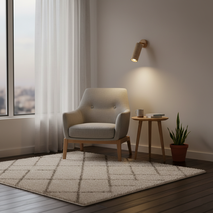 Solène Travertine Wall Lamp with Wood Base and Adjustable Metal Arm