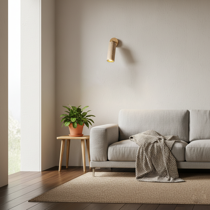 Solène Travertine Wall Lamp with Wood Base and Adjustable Metal Arm