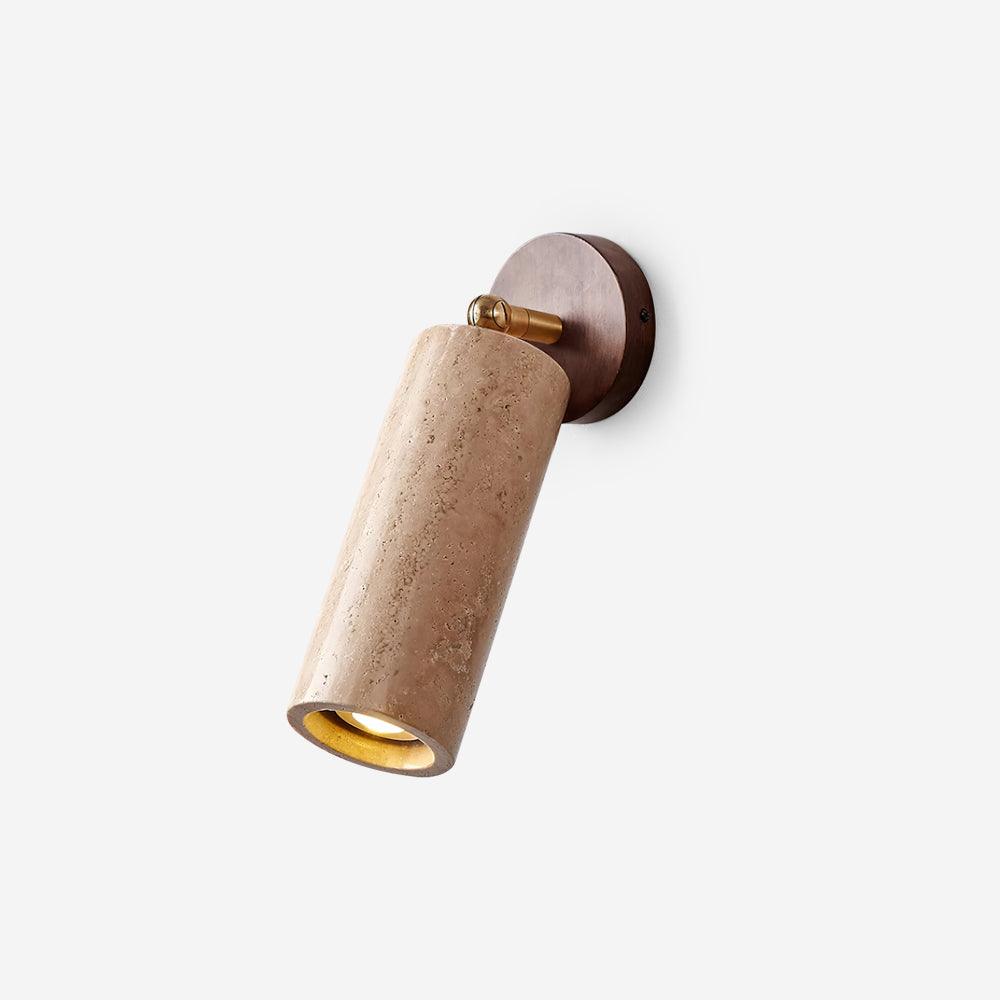 Solène Travertine Wall Lamp with Wood Base and Adjustable Metal Arm