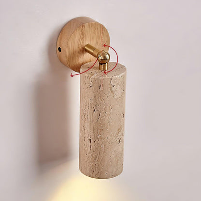 Solène Travertine Wall Lamp with Wood Base and Adjustable Metal Arm