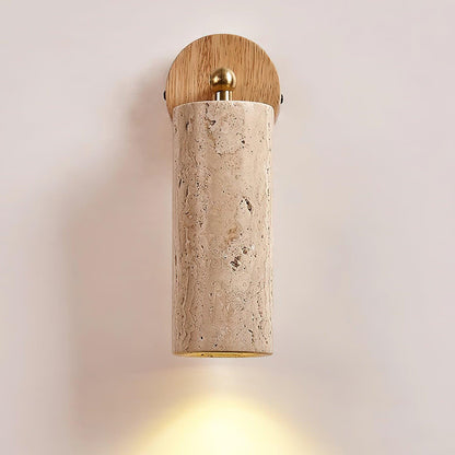 Solène Travertine Wall Lamp with Wood Base and Adjustable Metal Arm