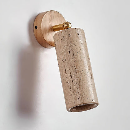 Solène Travertine Wall Lamp with Wood Base and Adjustable Metal Arm