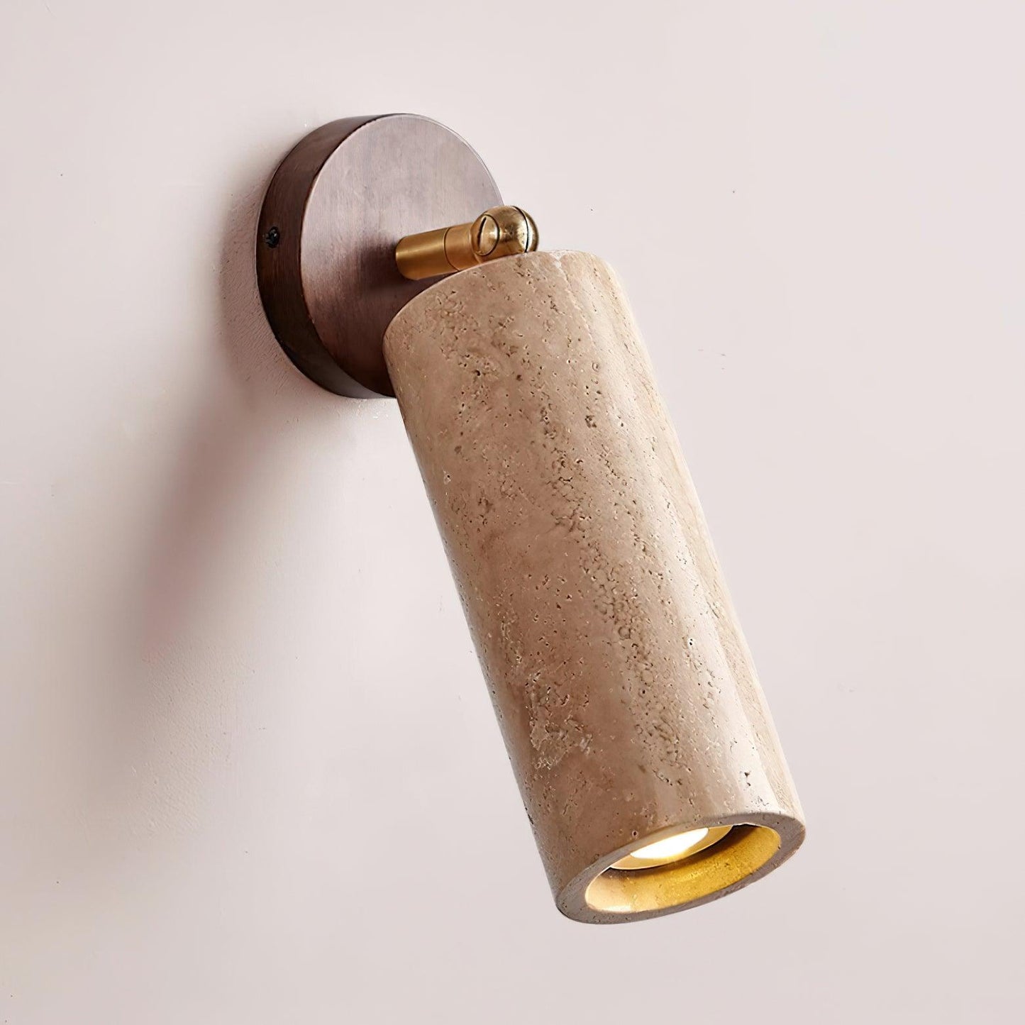 Solène Travertine Wall Lamp with Wood Base and Adjustable Metal Arm