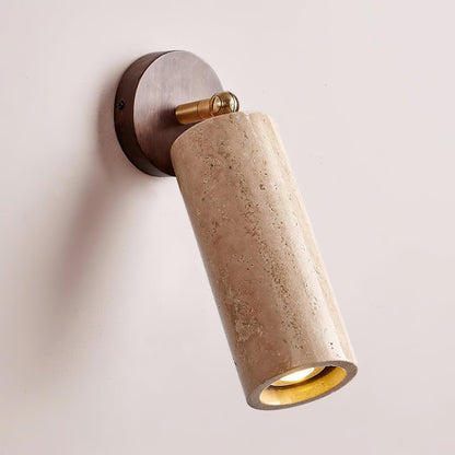Solène Travertine Wall Lamp with Wood Base and Adjustable Metal Arm