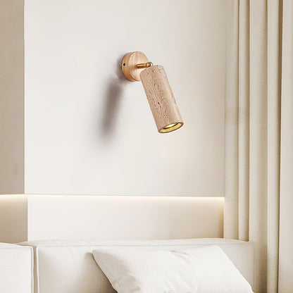 Solène Travertine Wall Lamp with Wood Base and Adjustable Metal Arm
