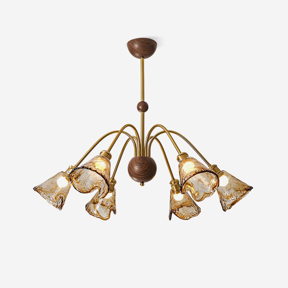 Amélie Amber Glass Curved Arm Chandelier
