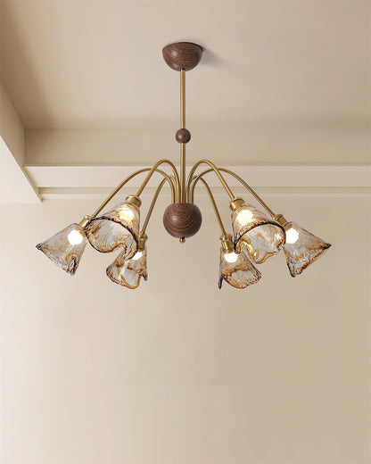 Amélie Amber Glass Curved Arm Chandelier