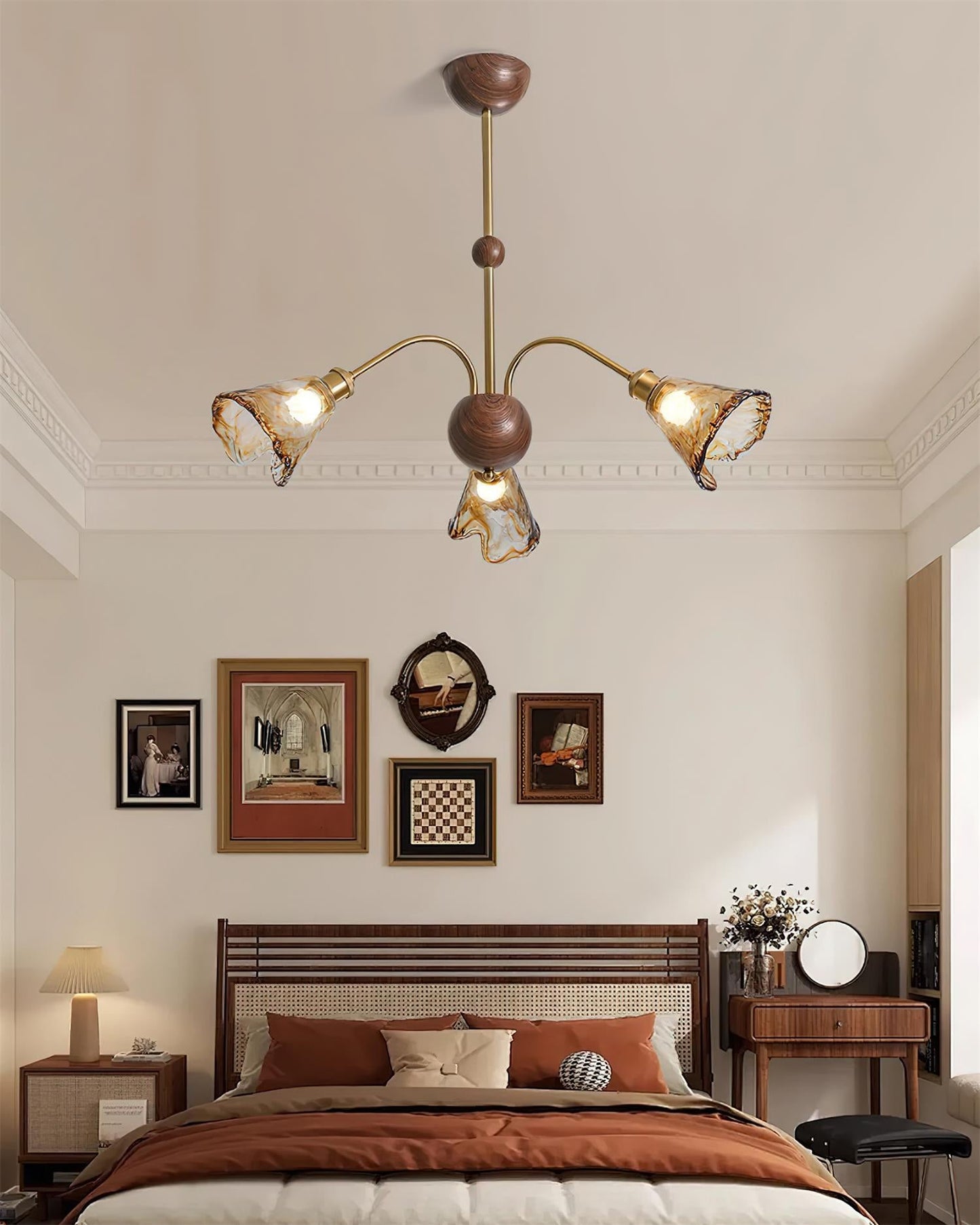 Amélie Amber Glass Curved Arm Chandelier