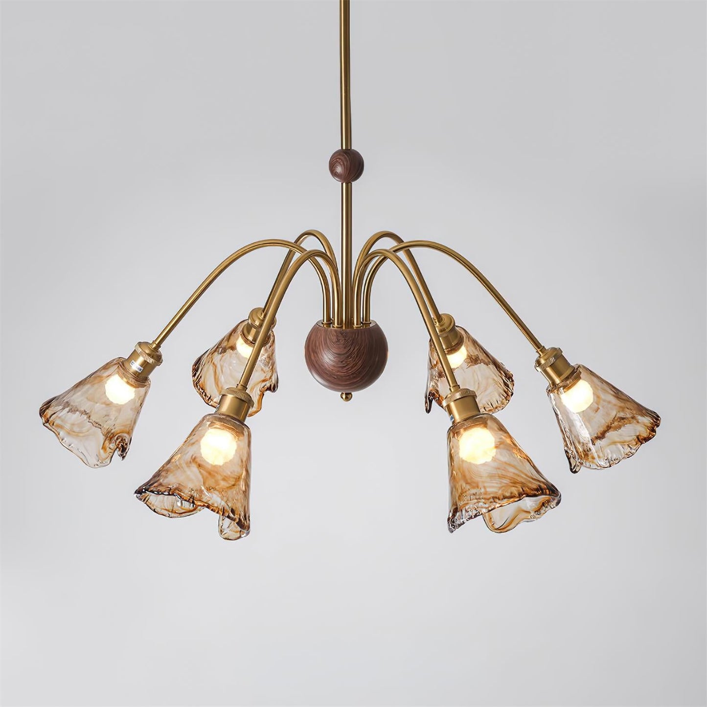 Amélie Amber Glass Curved Arm Chandelier