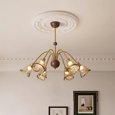 Amélie Amber Glass Curved Arm Chandelier