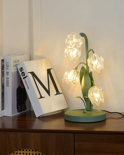 Aurélia Green Flower Table Lamp with Glass Petal Design