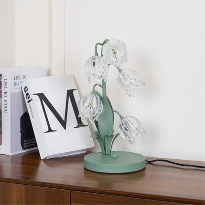 Aurélia Green Flower Table Lamp with Glass Petal Design
