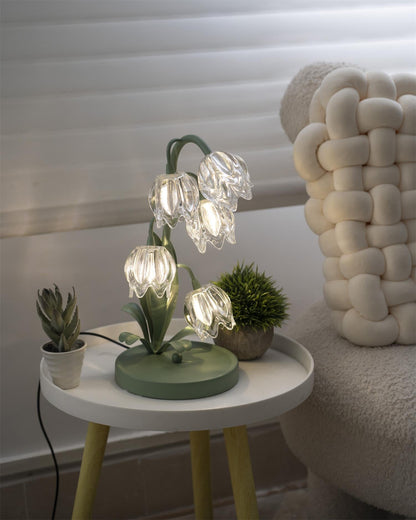 Aurélia Green Flower Table Lamp with Glass Petal Design