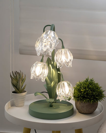 Aurélia Green Flower Table Lamp with Glass Petal Design
