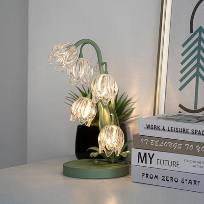 Aurélia Green Flower Table Lamp with Glass Petal Design