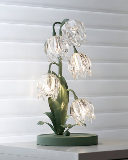 Aurélia Green Flower Table Lamp with Glass Petal Design