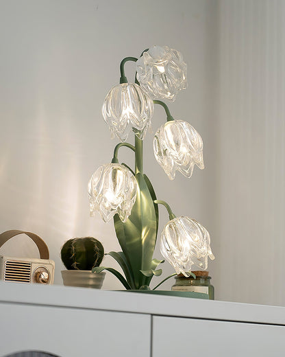 Aurélia Green Flower Table Lamp with Glass Petal Design