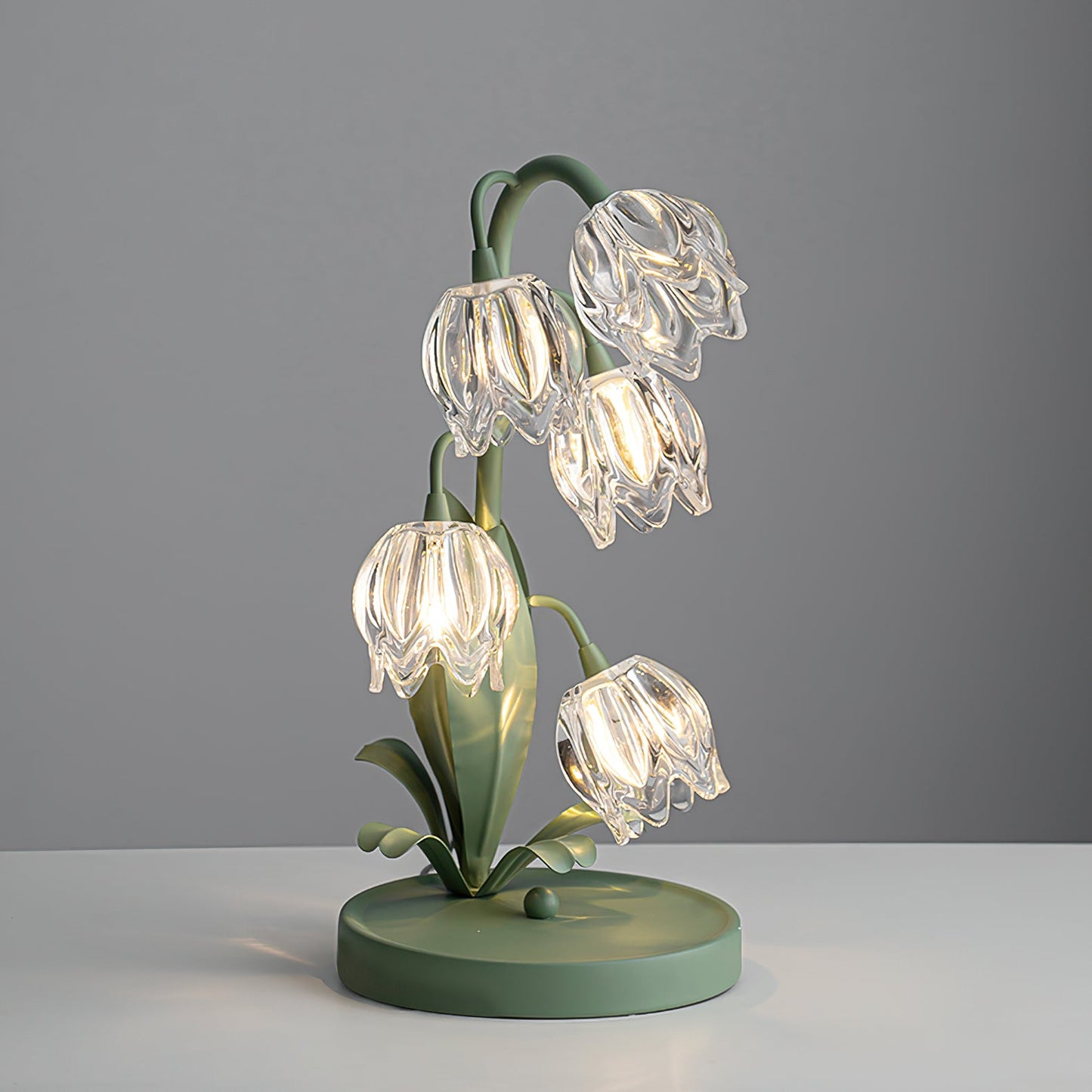 Aurélia Green Flower Table Lamp with Glass Petal Design