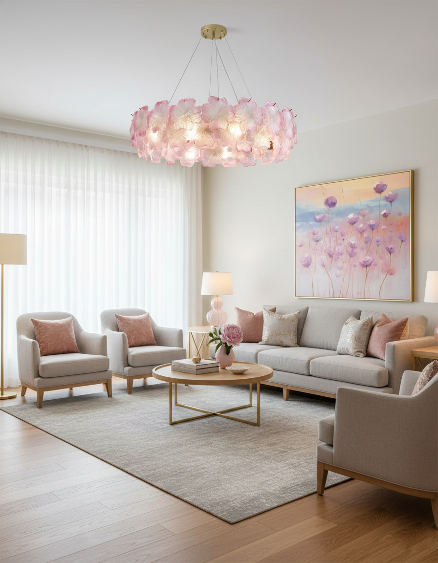 Aurélie Pink Glass Floral Tiered Chandelier