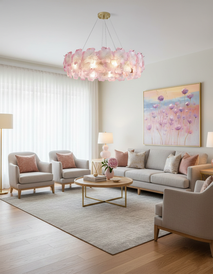 Aurélie Pink Glass Floral Tiered Chandelier