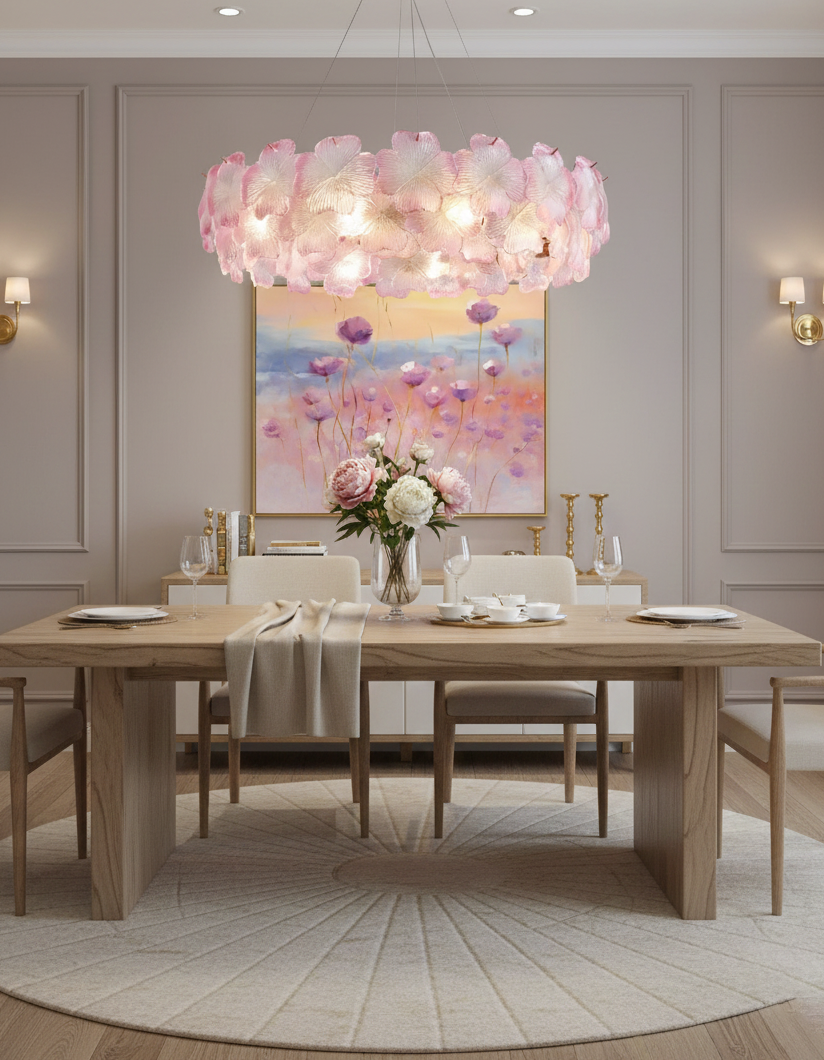Aurélie Pink Glass Floral Tiered Chandelier