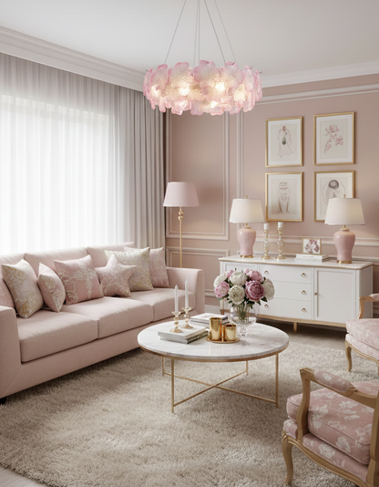 Aurélie Pink Glass Floral Tiered Chandelier