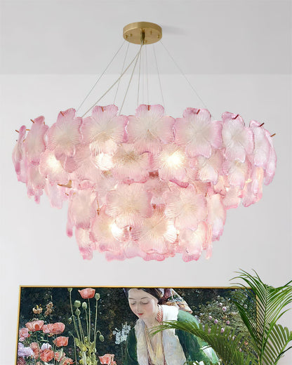 Aurélie Pink Glass Floral Tiered Chandelier