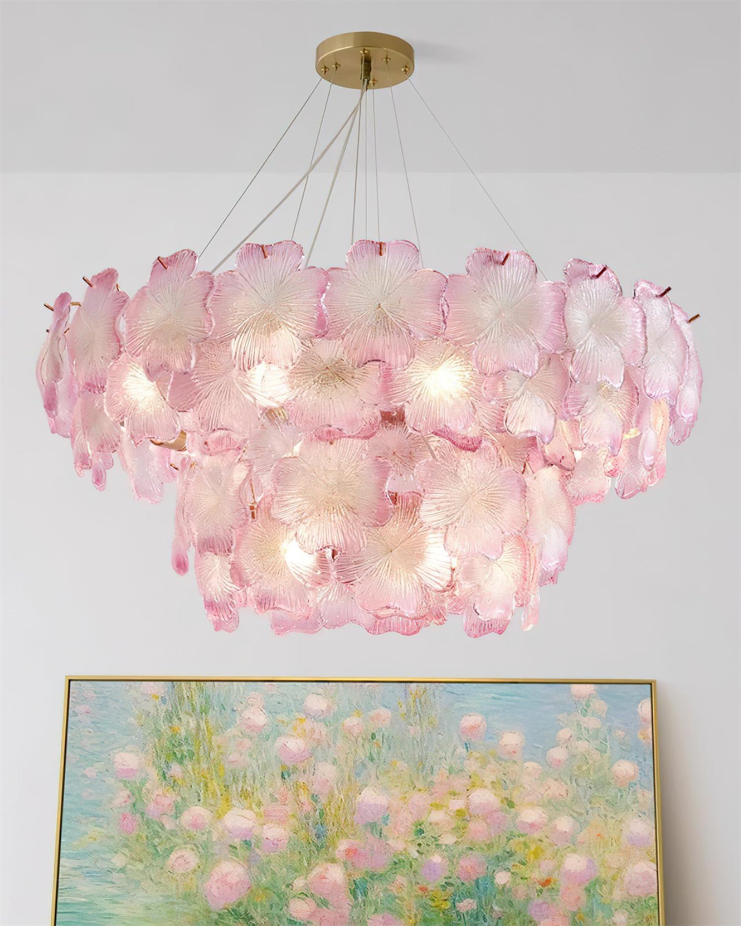 Aurélie Pink Glass Floral Tiered Chandelier