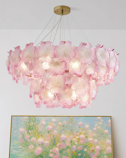 Aurélie Pink Glass Floral Tiered Chandelier