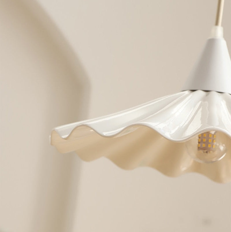Sophie Pleated Flower Ceramic Pendant Light Glazed White Lamp
