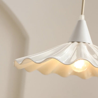 Sophie Pleated Flower Ceramic Pendant Light Glazed White Lamp