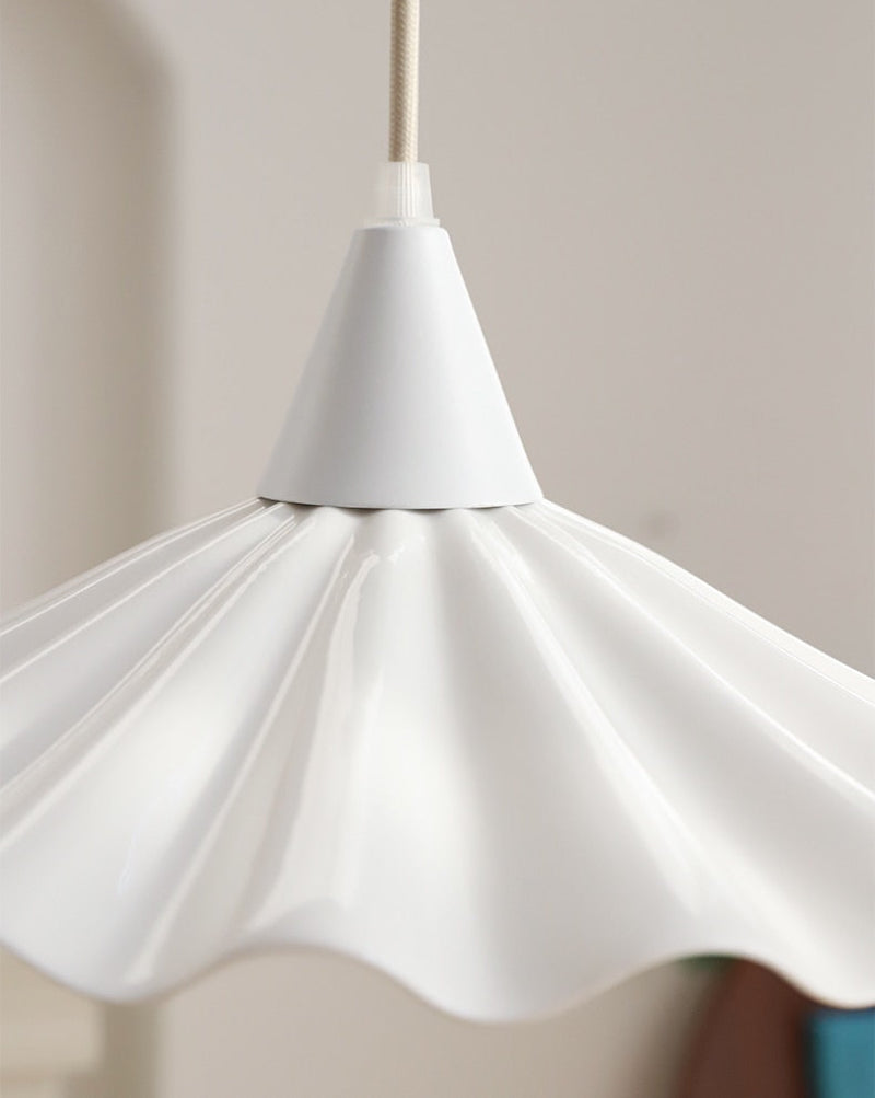 Sophie Pleated Flower Ceramic Pendant Light Glazed White Lamp