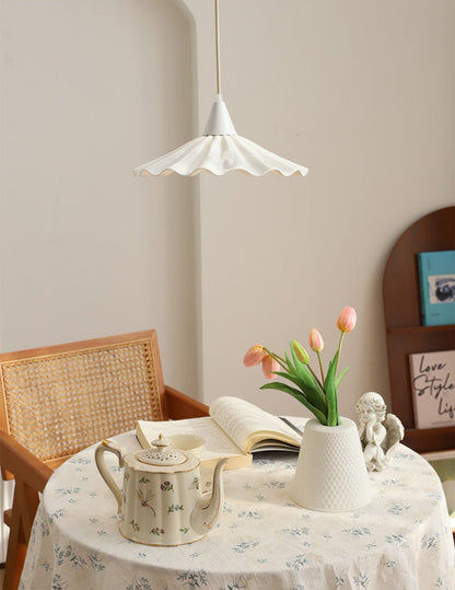Sophie Pleated Flower Ceramic Pendant Light Glazed White Lamp