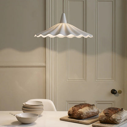 Sophie Pleated Flower Ceramic Pendant Light Glazed White Lamp