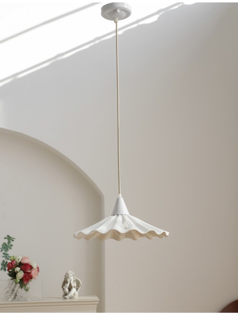 Sophie Pleated Flower Ceramic Pendant Light Glazed White Lamp