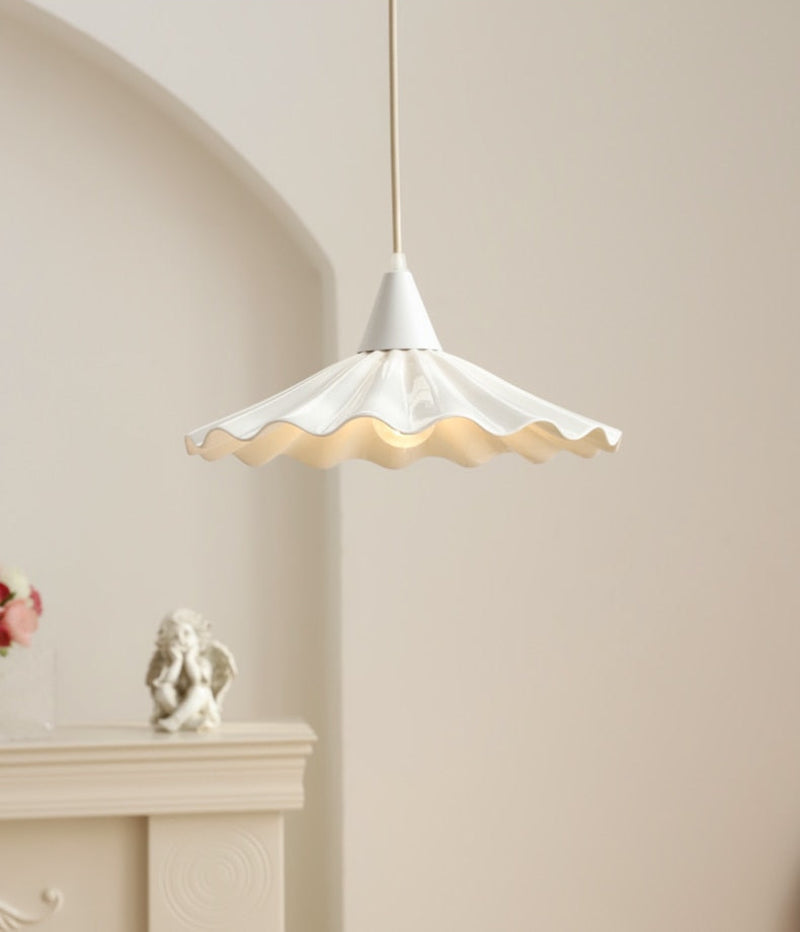 Sophie Pleated Flower Ceramic Pendant Light Glazed White Lamp
