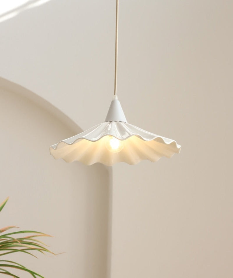 Sophie Pleated Flower Ceramic Pendant Light Glazed White Lamp