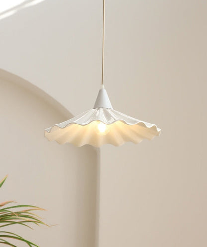 Sophie Pleated Flower Ceramic Pendant Light Glazed White Lamp