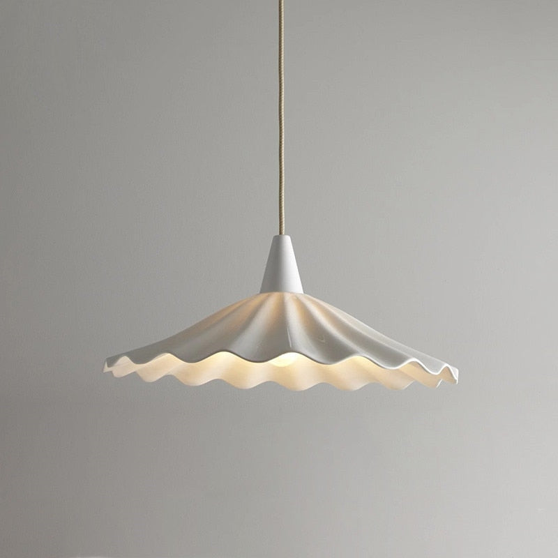 Sophie Pleated Flower Ceramic Pendant Light Glazed White Lamp
