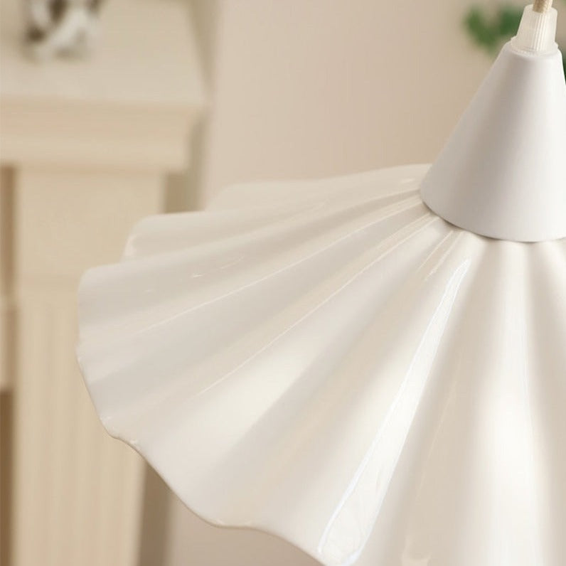 Sophie Pleated Flower Ceramic Pendant Light Glazed White Lamp