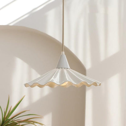 Sophie Pleated Flower Ceramic Pendant Light Glazed White Lamp