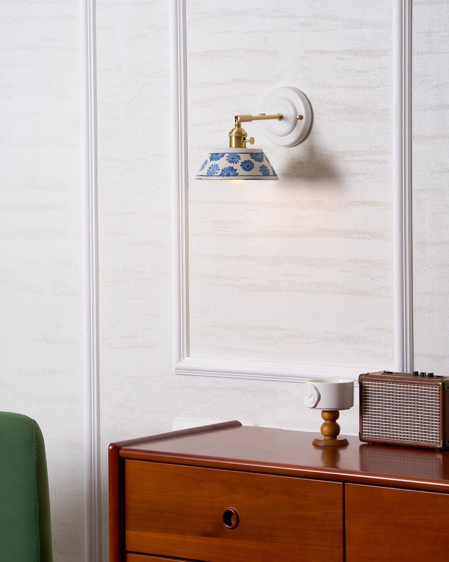 Amélie Porcelain Indigo Wall Lamp with Brass Accents