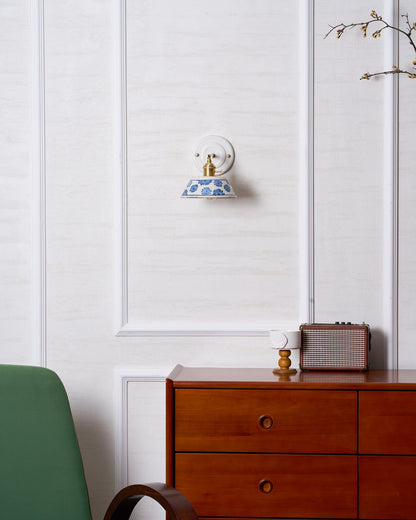 Amélie Porcelain Indigo Wall Lamp with Brass Accents